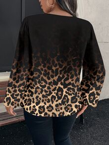 SHEIN CURVE+ Plus Size Leopard Print Women's Casual Long Sleeve Loose Print Shirt, Autumn Shirt Fall - White - View 2