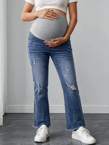SHEIN Quần jeans bầu ống đứng dài đến mắt cá chân - Rửa trung bình - Xem 5
