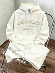 Daypath Men's Letter Embossed Hoodie & Sweatpants 2 Pieces Set - Apricot - View 1