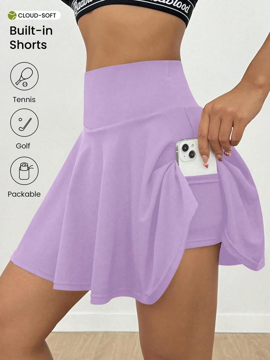 Easithlete Easithlete Women's Solid Color High Waist Pocket Skort For Daily Fitness And Sports - Purple - View 1