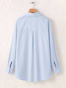 EMERY ROSE Áo sơ mi kẻ sọc thường ngày size lớn cho mùa thu - Màu xanh lam - Xem 6