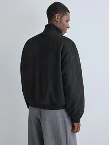 Merionis Men's Solid Color Utility Pocket Long Sleeve Zip-Up Casual Jacket - Black - View 2