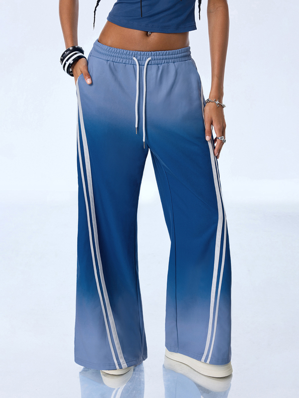 Y2Kool Blue Washed Gradient Print Los Angeles Gothic Font Y2K Hot Girl Casual Streetwear Dark Punk Women's Loose Sports Long Pants Suitable For Summer Fall Party Holiday Island Vacation Party Music Festival Electronic Music Festival Daily Halloween Outfit