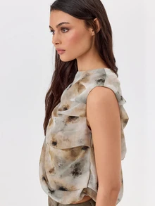 KÆRIA Hus Sleeveless Draped Cowl Neck Top - Whisper Chiffon - Abstract Blur Print - Draped, Going Out Top, Sheer - Multicolor - View 6