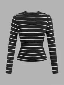 SHEIN EZwear 女款 3 件組圓領休閒修身長袖 T 恤，適合秋季 - 彩色 - 查看 5