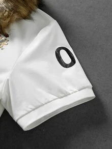 ROMWE MEN Street Life Men's Letter Print Patchwork Fuzzy Short Sleeve Polo Shirt - White - View 3