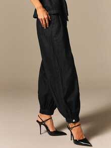 COSMINA Denim Women's Fashion Commuter Solid Color Cuffed Jeans - Black - View 3