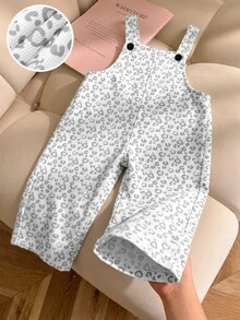 Elladie kids 女童可愛白色印花羅紋連身褲，2026年秋季時尚寬腿吊帶褲，7歲生日婚禮幼兒園仙女公主風 - 灰色 - 查看 7