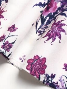 SHEIN 青少年女孩優雅花卉印花拼接長袖燈籠袖長洋裝，秋冬度假游牧風長裙 - 紫色 - 查看 7