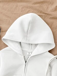 青少年女孩白色拉鍊連帽外套與運動長褲休閒套裝 - 白色 - 查看 3