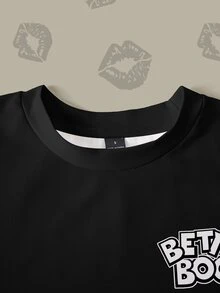 Betty Boop x SHEIN 女款字母卡通圖案休閒日常長袖運動衫 - 白色 - 查看 5