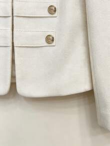 SHEIN Franclia Women's Round Neck Casual Versatile Daily Wear Wool Jacket - Apricot - View 6