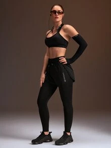 Powerista Women's All Seasons Black 2-In-1 Running Shorts With Phone Pocket Athletic Leggings Features Breathable Fabric And Reflective Patterns - Black - View 5