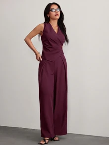 SHEIN PETITE 女款套裝，秋/冬季通勤優雅風格 - 紫紅色 - 查看 7