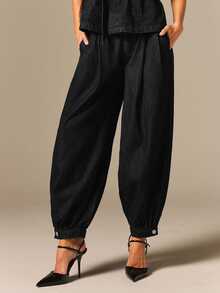 COSMINA Denim Women's Fashion Commuter Solid Color Cuffed Jeans - Black - View 7