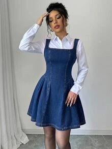 Elenzga High Elasticity Denim Tank Dress - Blue - View 5