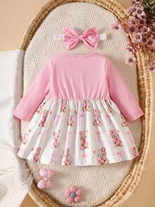 SHEIN 2 Pieces Fashion Leopard Print Baby Dress - Baby Pink - View 2