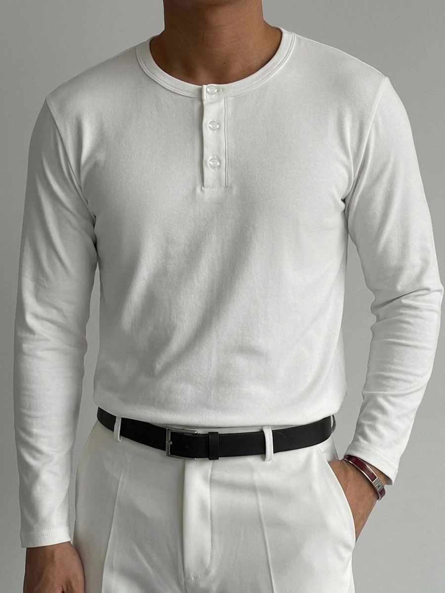 DAZY Camiseta de manga larga de punto acanalado de unicolor blanco para primavera/otoño - Blanco - Ver 1