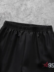 2件組男孩休閒街頭風字母印花拼接長袖拉鍊連帽外套與長褲套裝，適合春秋日常休閒穿著，適合秋冬，舒適面料，時尚版型，春夏新款，適用多季節與多場合 - 黑色 - 查看 6