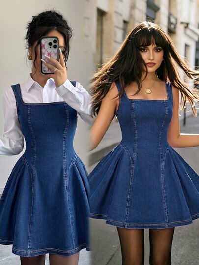 Elenzga Vestido de tirantes de mezclilla de alta elasticidad