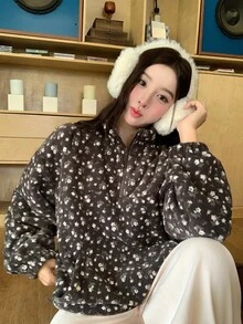 DAZY Women's Casual All-Over Floral Print Long Sleeve Sweatshirt, Autumn/Winter - Dark Grey - View 3