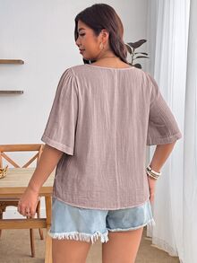 Enliva Plus Size Women's Casual Solid Color Top, Loose Crop Top, Suitable For Vacation, Afternoon Tea, Beach Cruise Vacation, City Road Trip Vacation, Bohemian Style Vacation, Music Festival, Beachwear, Easter, Beachwear, Elegant Women's Clothing, Vacation Wear, Concert Outfit, Tropical Vacation Women's Clothing, Vacation Wear, Bohemian Style Clothing - Mauve Purple - View 2