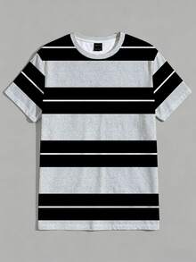 Sorvial Men's Casual Color Block Striped Short Sleeve T-Shirt - Grey - View 3
