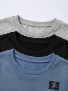 SHEIN 青少年男孩拼接款 3件/組 2合1拼接休閒日常長袖T恤 - 灰色 - 查看 5