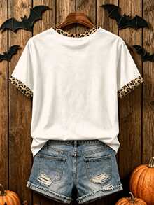 EMERY ROSE Halloween American Cool Fashion Glasses Ghost BOO-TEE Letter Print Plus Size T-Shirt - Multicolor - View 2