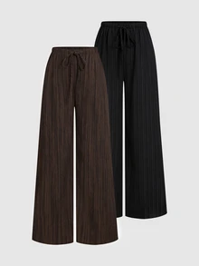 Sweetra Women's Elegant High-End Comfortable Drape & Casual Versatile Commute Relaxed Feel & Drawstring Two-Tone 2 Pieces Set Long Pants - Multicolor - View 3
