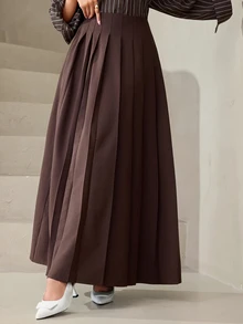 Veilorie Rok Lipit Wanita Warna Polos Pinggang Tinggi Elegan Modis - Coffee Brown - View 6