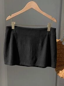 SHEIN EZwear 女款素色休閒百搭裙褲，適合日常穿著 - 黑色 - 查看 2