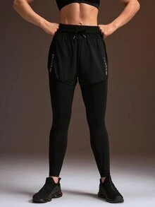 Powerista Women's All Seasons Black 2-In-1 Running Shorts With Phone Pocket Athletic Leggings Features Breathable Fabric And Reflective Patterns - Black - View 2