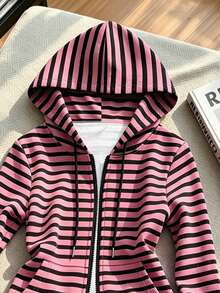 Resyla Currently Popular, Fashion , Striped Slim-Fit Hooded Sweatshirt, Girls' Autumn High-End Vintage Jacket - Multicolor - View 3