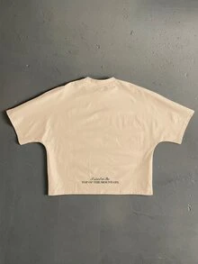 StoneGrade OEM 數位印花寬鬆短版蝙蝠袖 T-shirt（高品質） - 卡其色 - 查看 2
