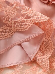 SHEIN 2件組新生女嬰公主風甜美粉色3D花朵蝴蝶結蕾絲網紗長袖派對禮服，秋冬生日洗禮棉質蓬蓬裙洋裝 - 藕粉色 - 查看 8