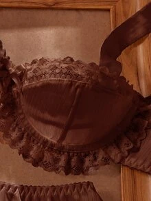 Crystal Vow 4pcs White Lace Patchwork Sexy Lingerie Set - Brown - View 3