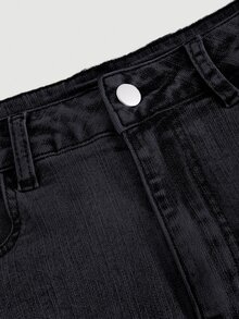 SHEIN MOD 女款休閒牛仔裙，附口袋與保暖內裡 - 灰色 - 查看 4