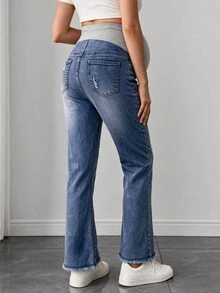 SHEIN Quần jeans bầu ống đứng dài đến mắt cá chân - Rửa trung bình - Xem 2