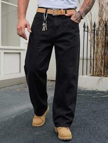 DAZY Men's Long Straight Leg Black Jeans, Spring/Autumn - Black - View 1
