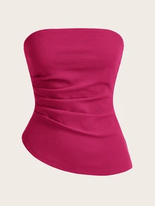 SHEIN Essnce 女款夏季優雅純色抹胸上衣 - 玫紅色 - 查看 1