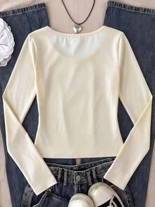 SHEIN Tween Girl Tween Girls Fashion Casual Daily Printed Round Neck Long Sleeve Top - Yellow - View 2