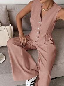 Serisse Women's Vest & Pants Suit Set - Dusty Pink - View 4