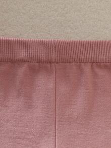 SHEIN 6 Months - 3 Years Baby Girl Bean Paste Color Round Neck Perforated Knit Cardigan With 3D Bow Decor Long Sleeve Jacket And Ruffle Hem Knit Wide Leg Pants 2 Pieces Set Infant Toddler Casual Spring Autumn Knit Outfit - Pink - View 7