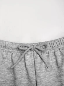 SHEIN 青少年女孩秋冬淺灰色保暖內裡休閒抽繩腰寬鬆運動長褲 - 淺灰色 - 查看 5
