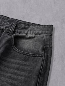 Manfinity Denimwave 男士 Y2K 寬鬆牛仔褲 水洗黑丹寧長褲 火焰印花 寬腿街頭風嘻哈長褲 - 黑色 - 查看 4