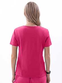 TaskEZ Women's Matte Wrap Top With 2 Pockets And Princess Seams On Back - Hot Pink - View 2