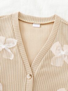 Genkimix Kids Tween Girl' Spring Summer Autumn Winter Textured Knit Peach Cardigan Jacket Top Casual Cute Everyday Wear 3D Bow Decor School Formal - Apricot - View 6