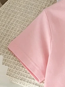 SHEIN (1件) 夏/秋季女嬰清新可愛簡約亮鑽櫻桃葉圖案基本款粉色短袖T恤上衣 - 粉色 - 查看 4
