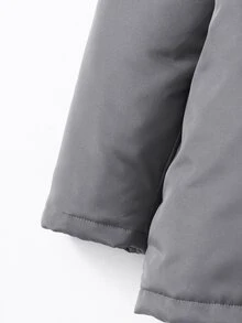 Teen Boys Quilted Ultrasonic Front Panel Patchwork Hooded Casual Padded Coat - Grey - View 5